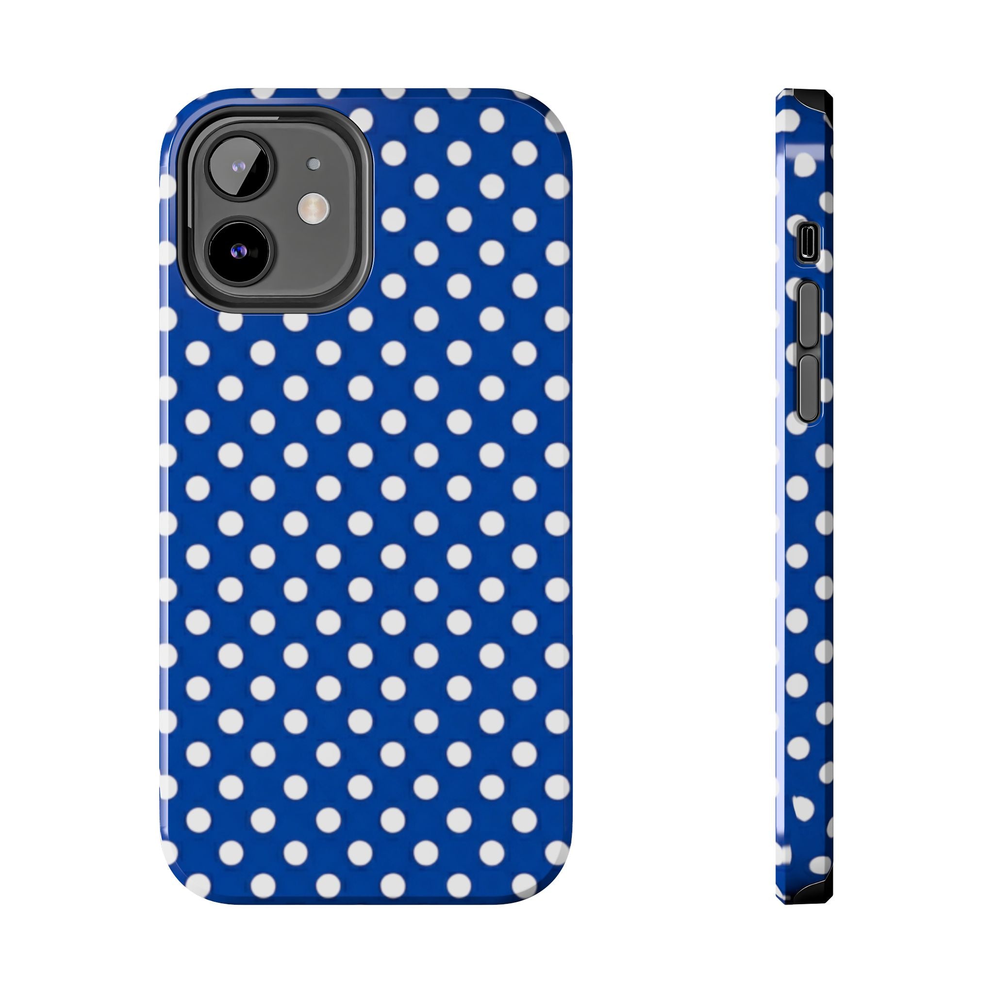 Polka Dot Tough Phone Case — Navy Blue White Dot Protective Phone Cover