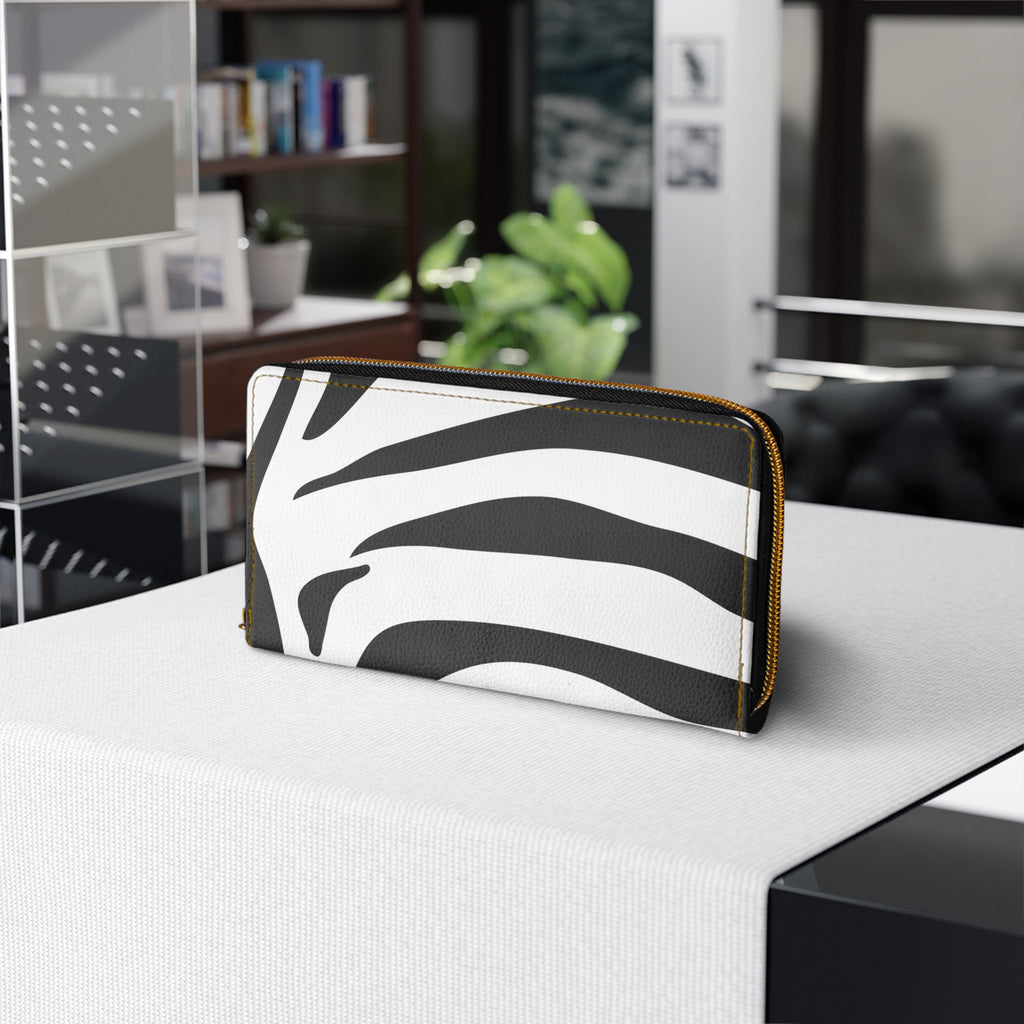 Zebra Print Zipper Wallet – Bold Black and White Animal Stripe Design