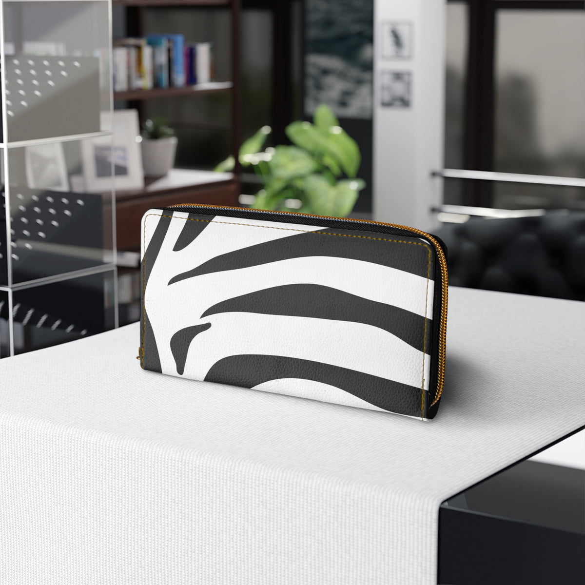 Zebra Print Zipper Wallet – Bold Black and White Animal Stripe Design