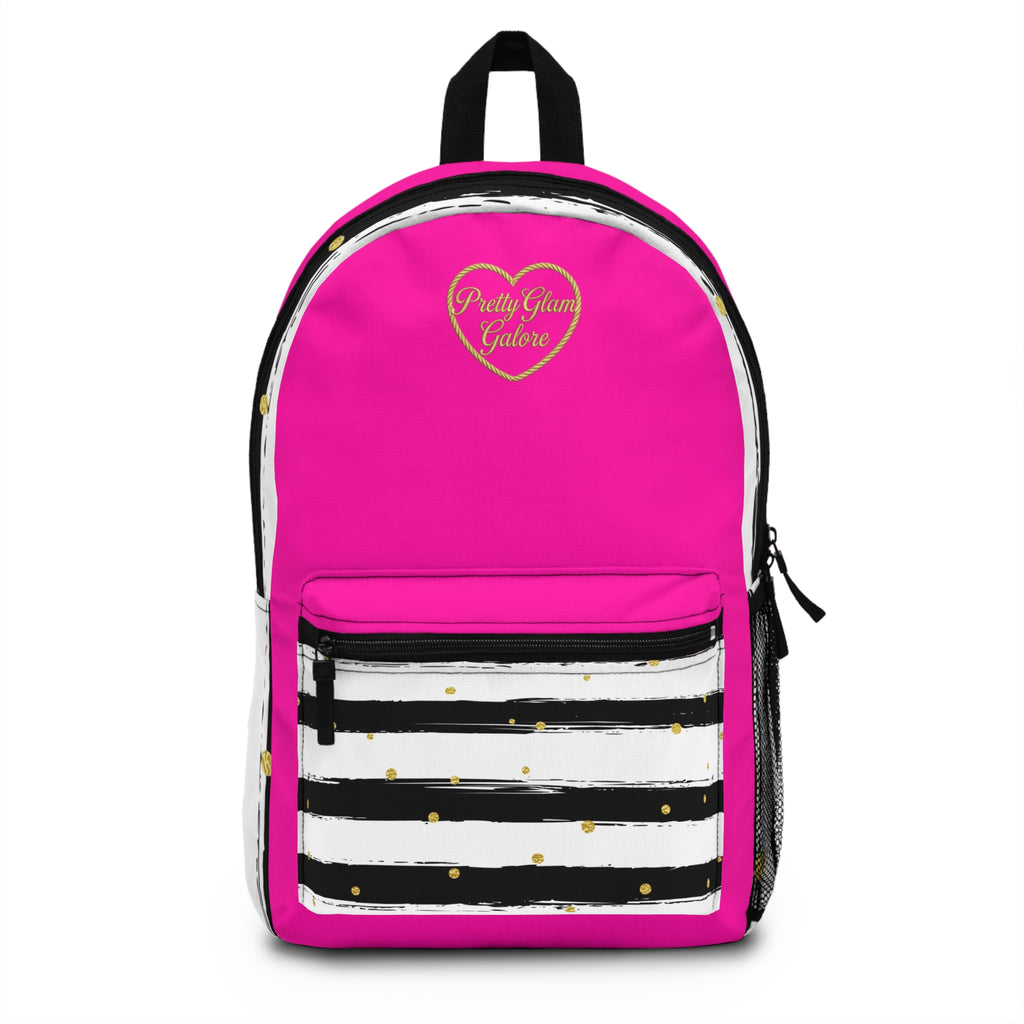 Pink Striped Gold Dot Backpack — 'Pretty Glam' Heart Logo