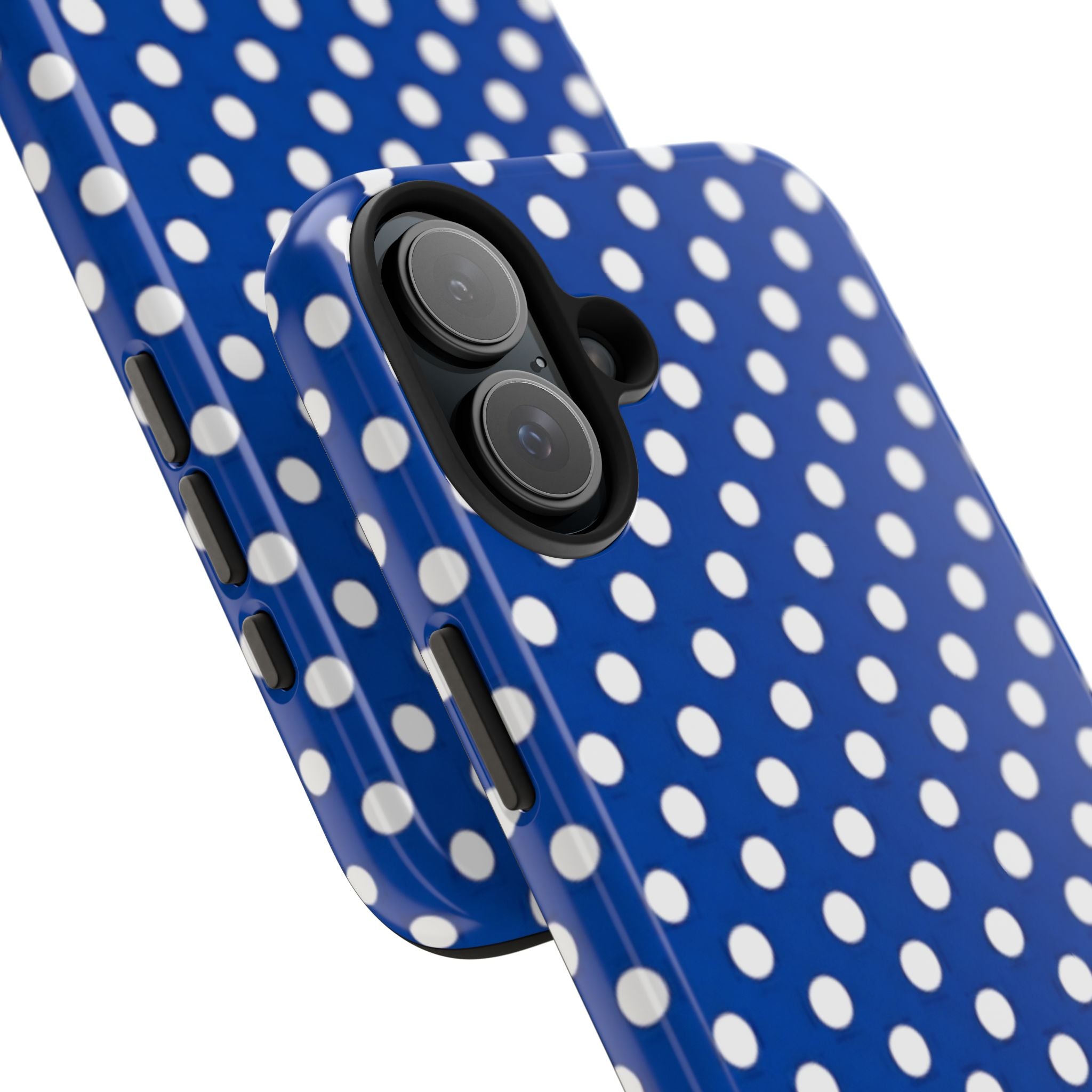 Polka Dot Tough Phone Case — Navy Blue White Dot Protective Phone Cover