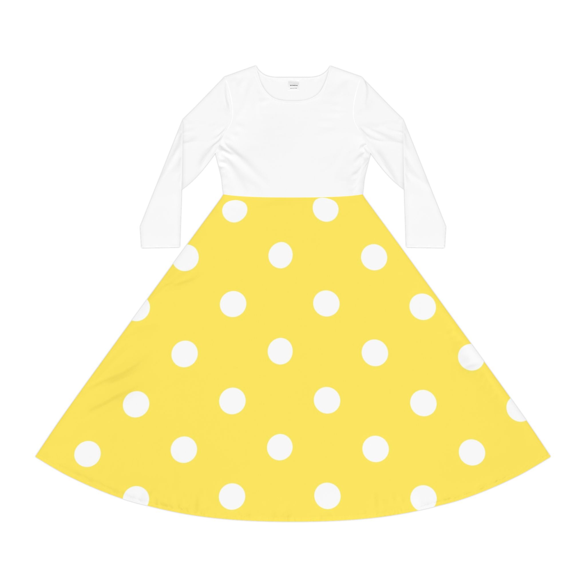 Polka Dot Swing Dress — Yellow White Long Sleeve Dance Dress