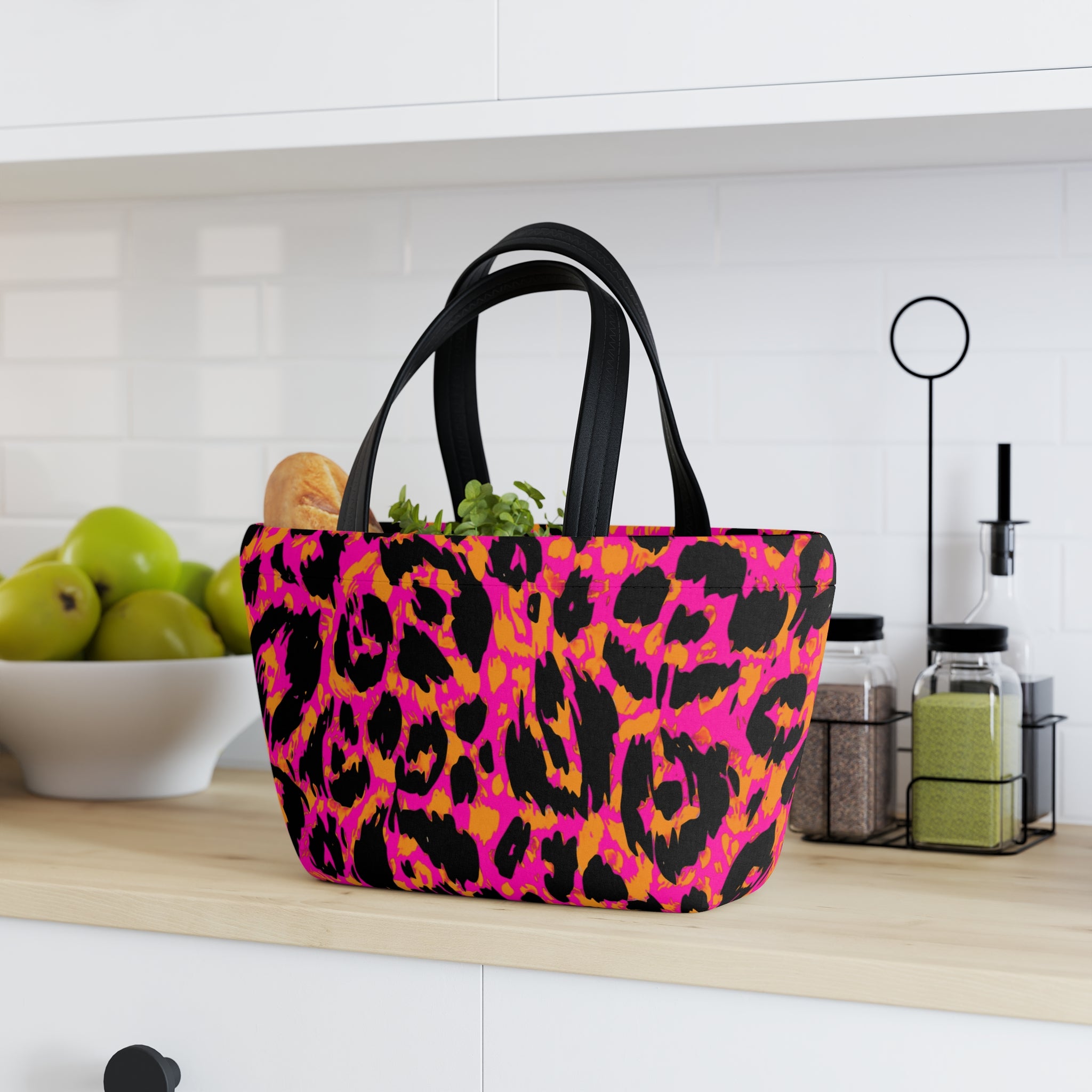 A Hot Pink & Orange Animal Print Insulated Tote/lunch bag