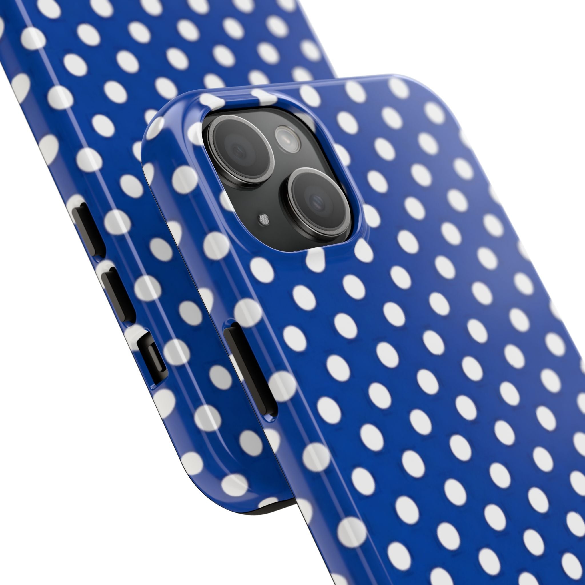 Polka Dot Tough Phone Case — Navy Blue White Dot Protective Phone Cover