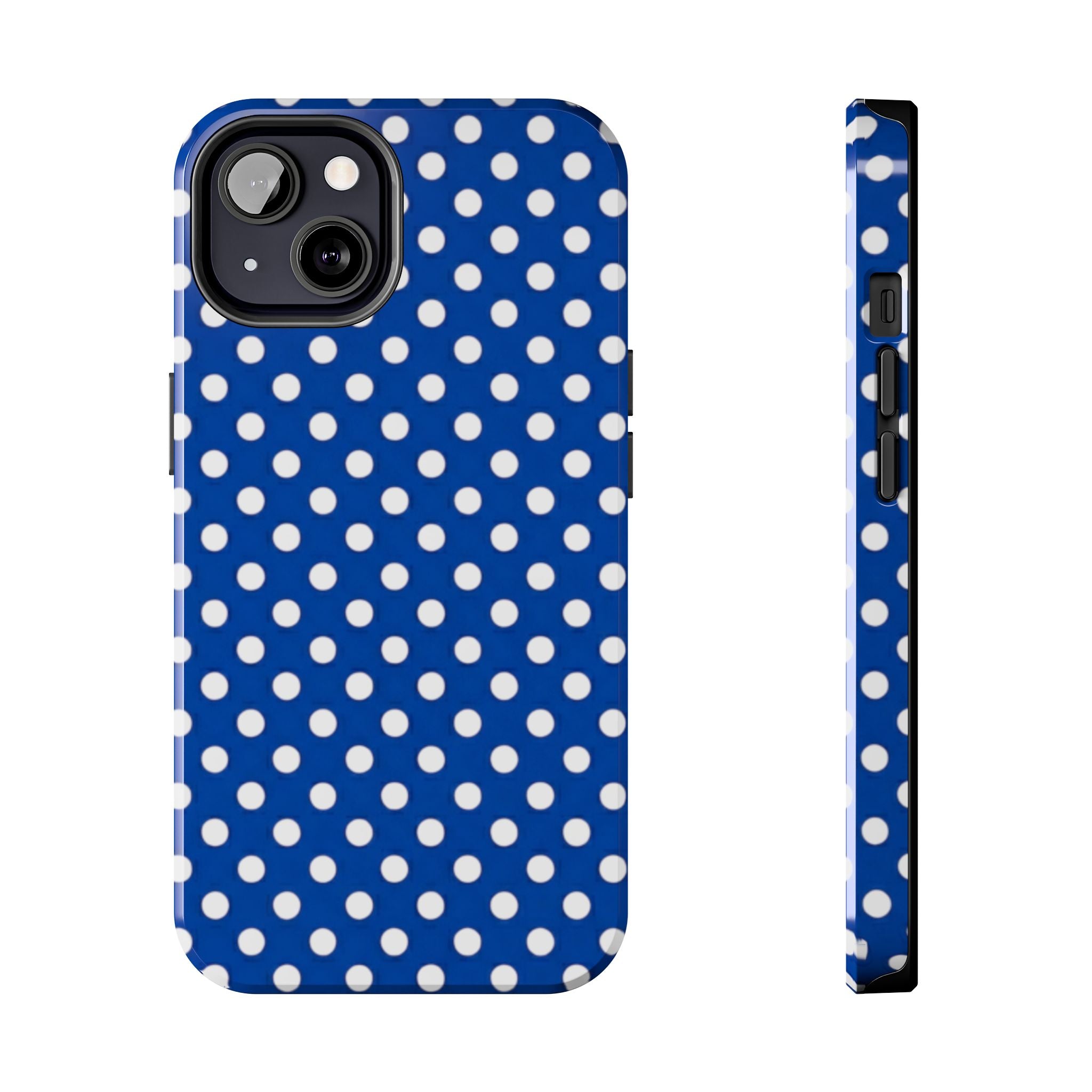 Polka Dot Tough Phone Case — Navy Blue White Dot Protective Phone Cover