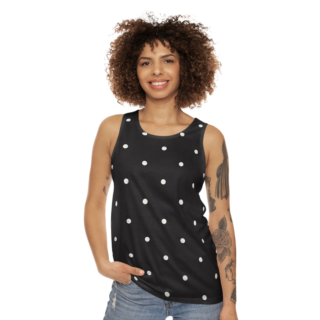 Polka Dot Black Tank Top — Classic White Spot All-Over Print