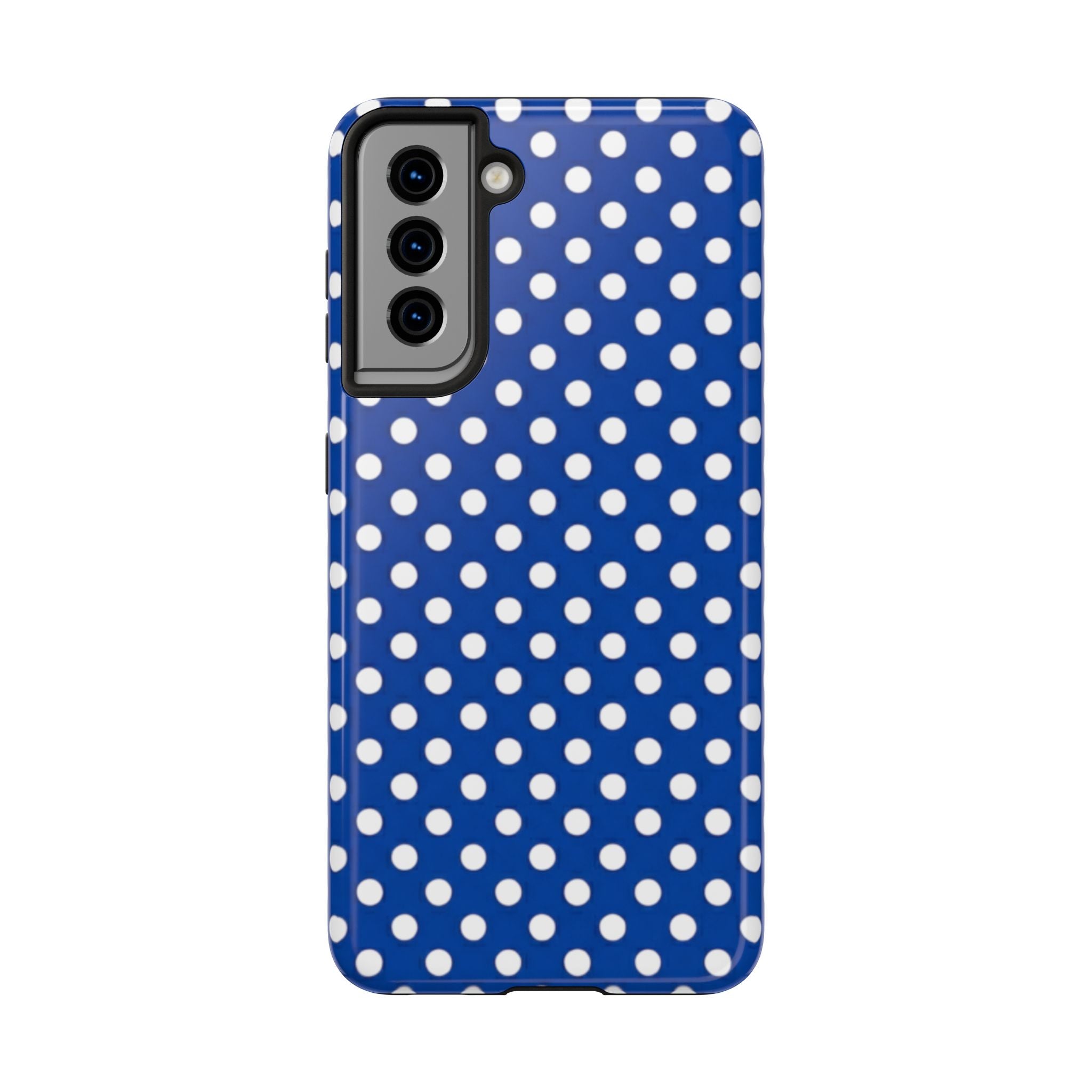 Polka Dot Tough Phone Case — Navy Blue White Dot Protective Phone Cover