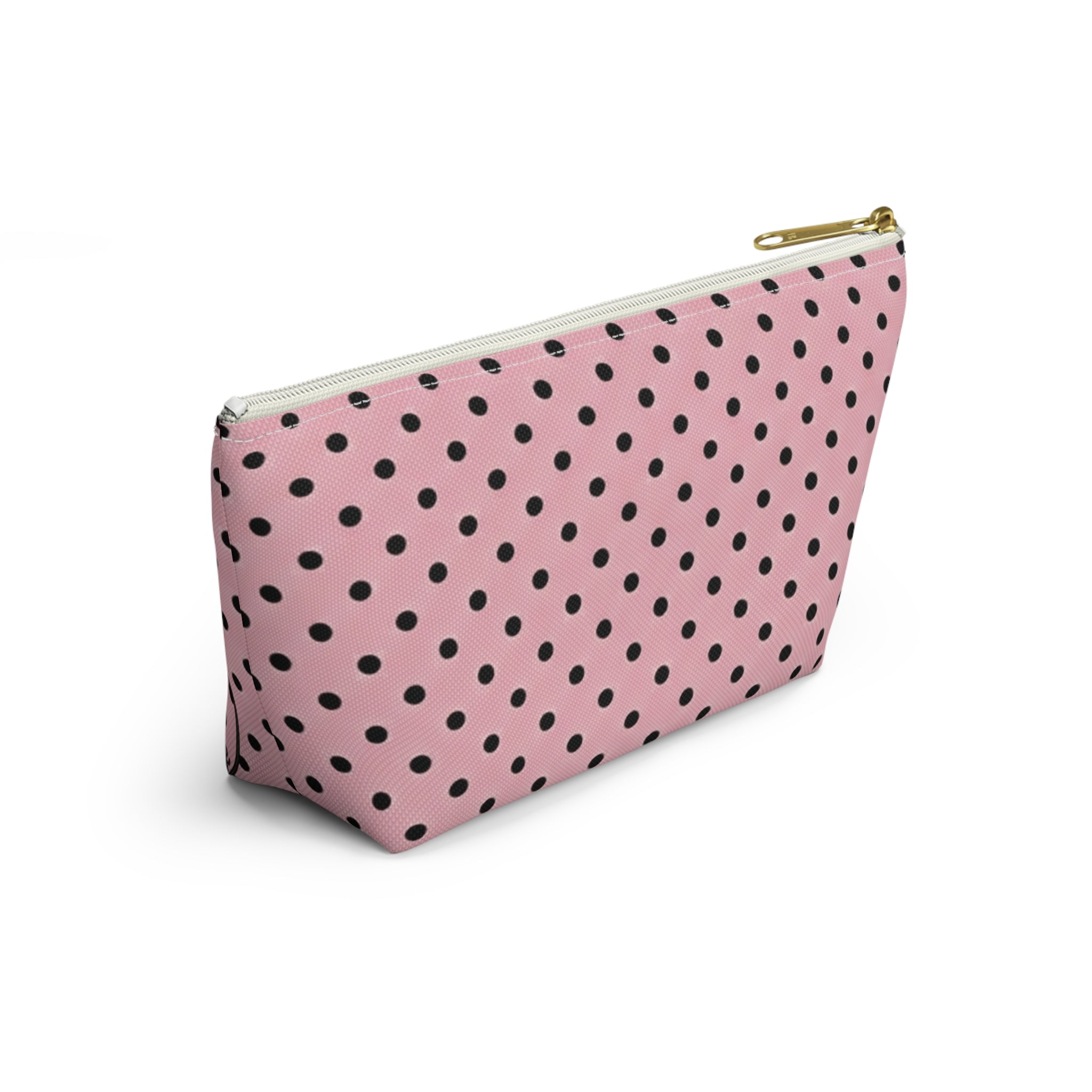 Black Polka Dots on Pink Accessory Pouch | T-Bottom Cosmetic Bag