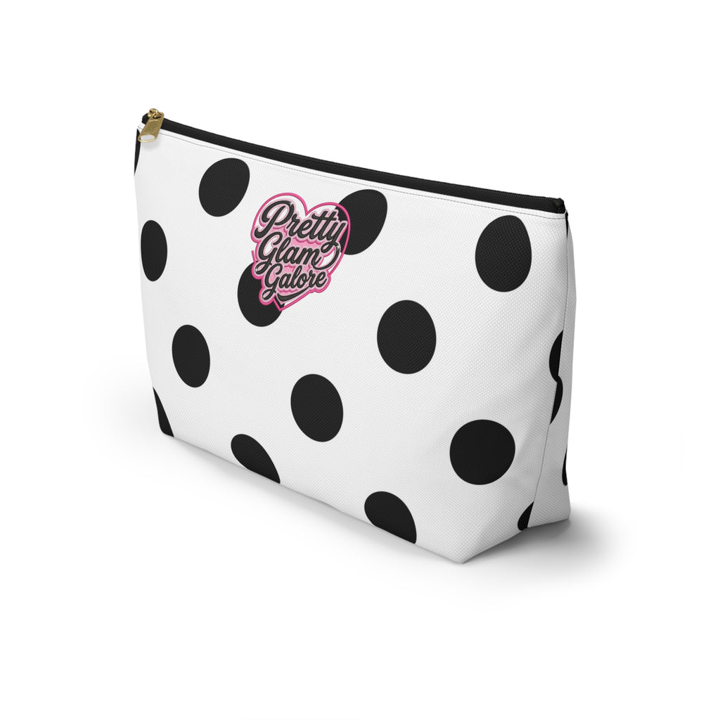 Polka Dot Accessory Pouch — Black & White Cosmetic Bag with T-Bottom