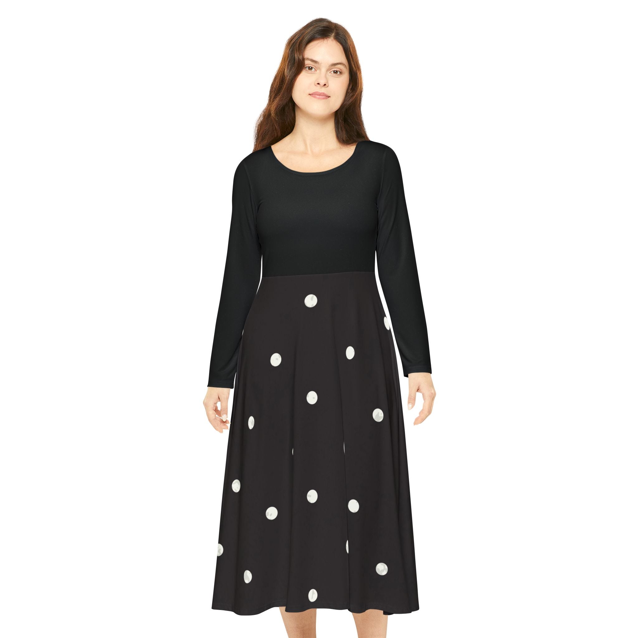 Polka Dot Long Sleeve Dance Dress — Retro Swing Skirt