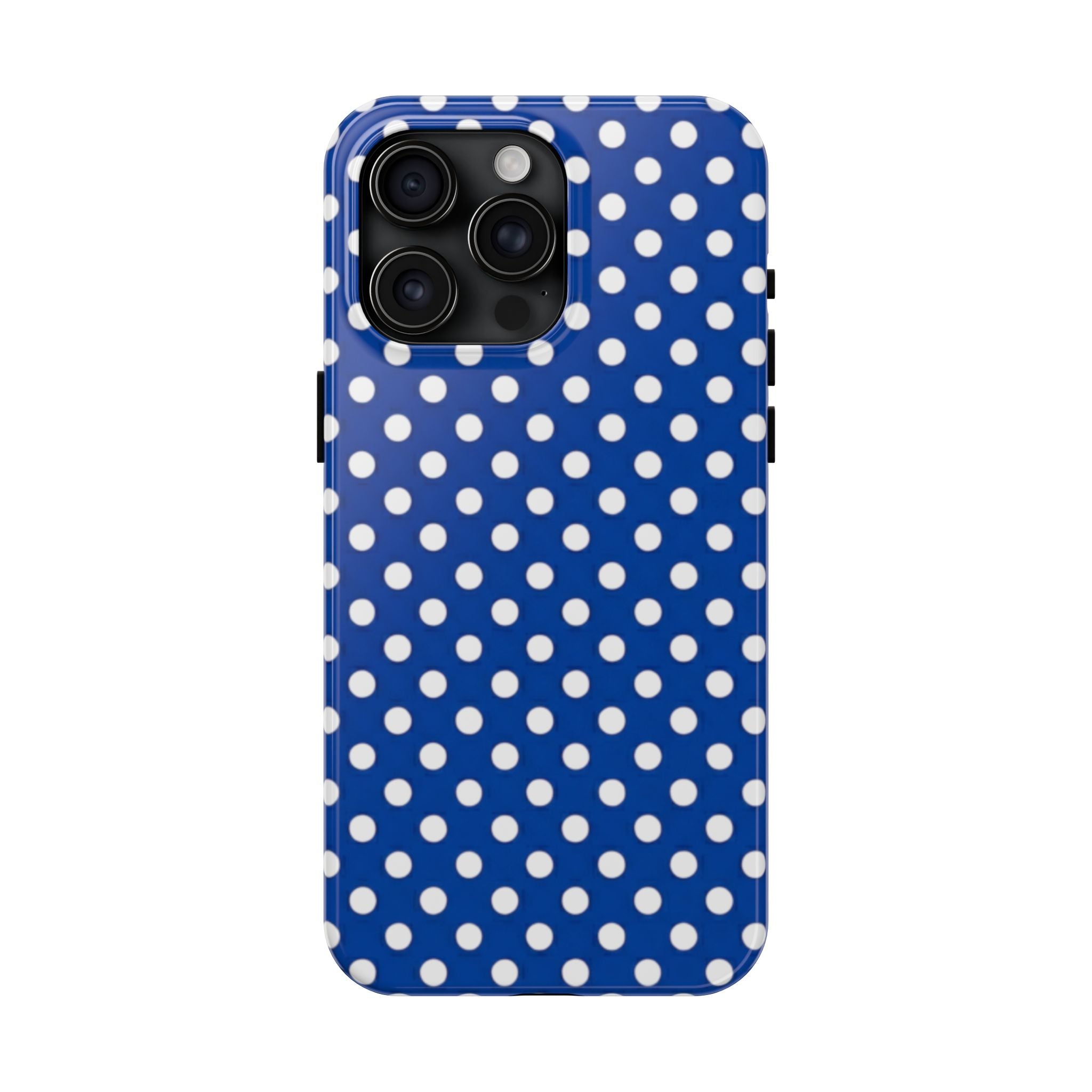 Polka Dot Tough Phone Case — Navy Blue White Dot Protective Phone Cover