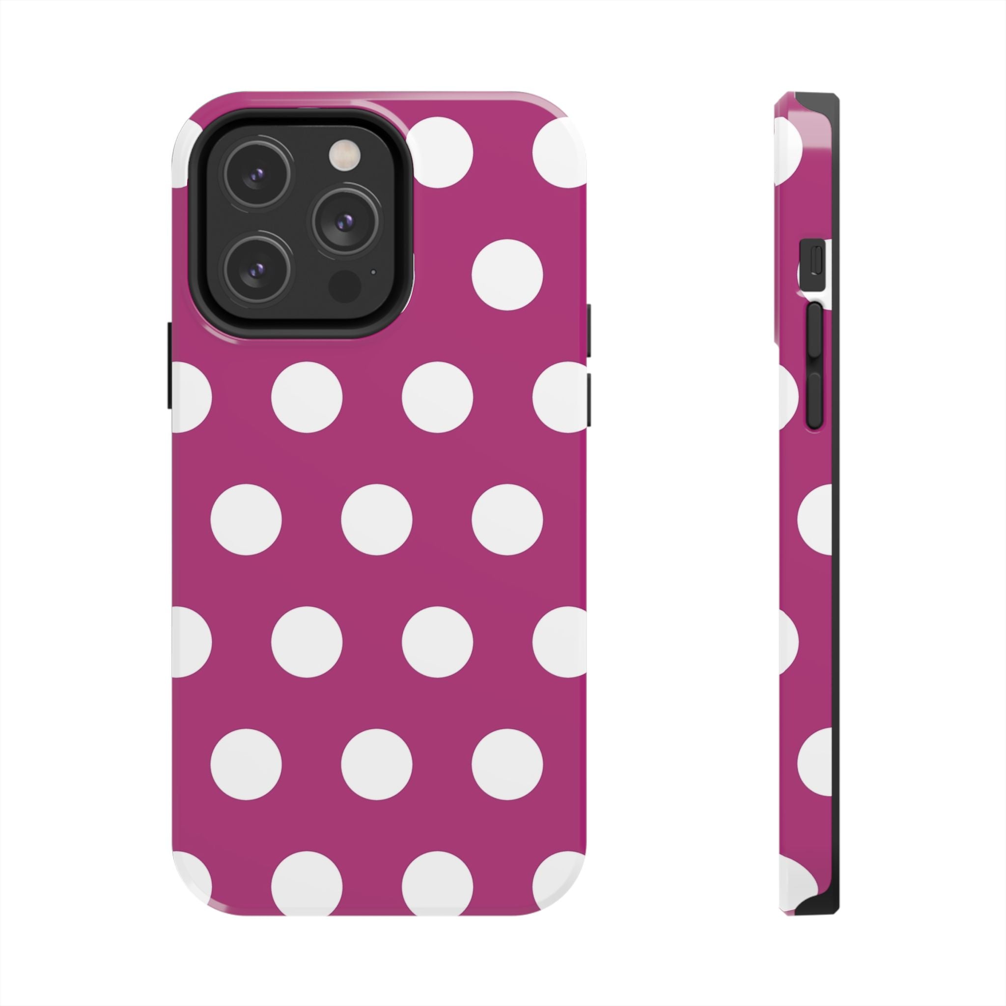 Magenta Polka Dot Tough Phone Case — Durable Protective Cover with White Dots