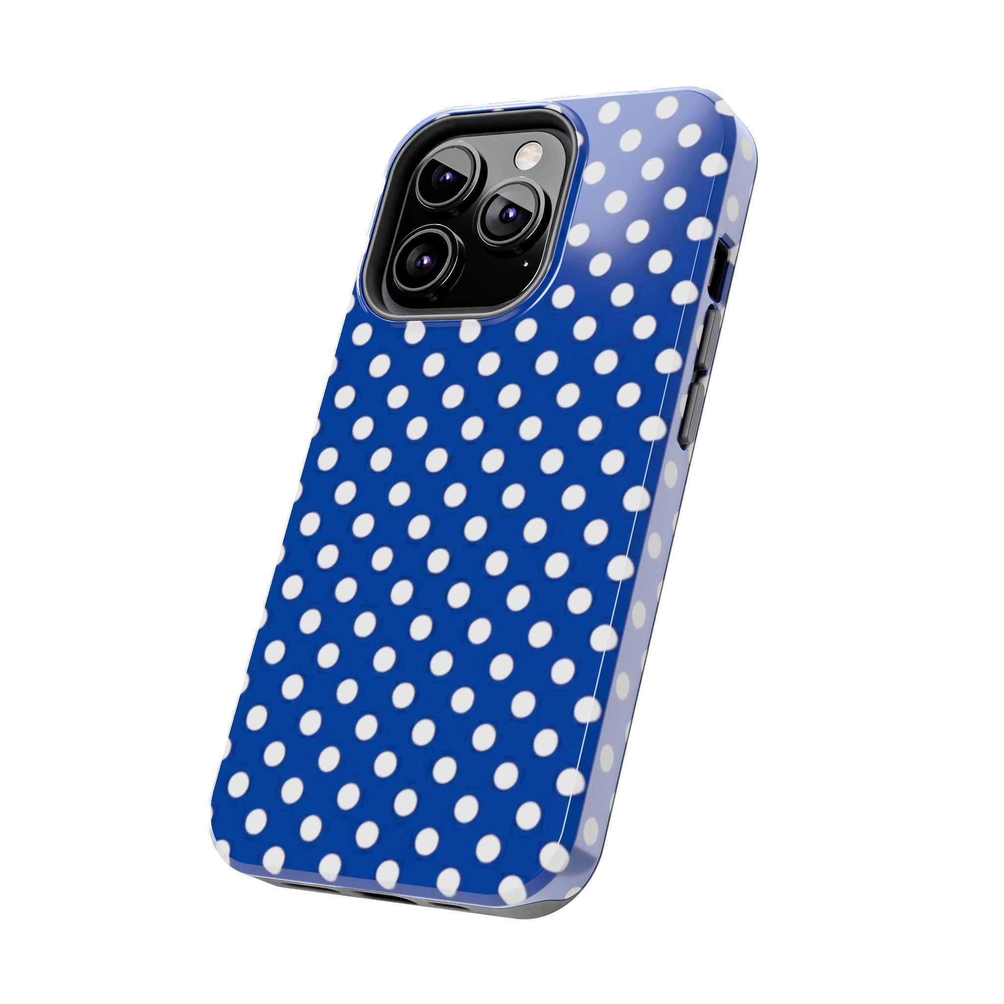 Polka Dot Tough Phone Case — Navy Blue White Dot Protective Phone Cover