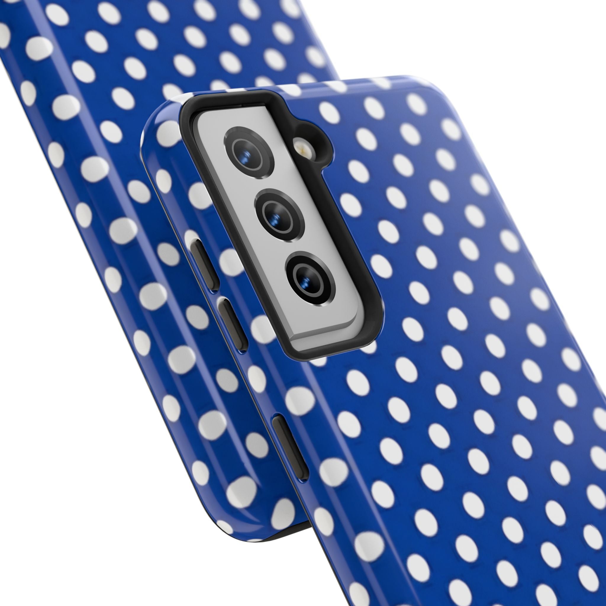 Polka Dot Tough Phone Case — Navy Blue White Dot Protective Phone Cover