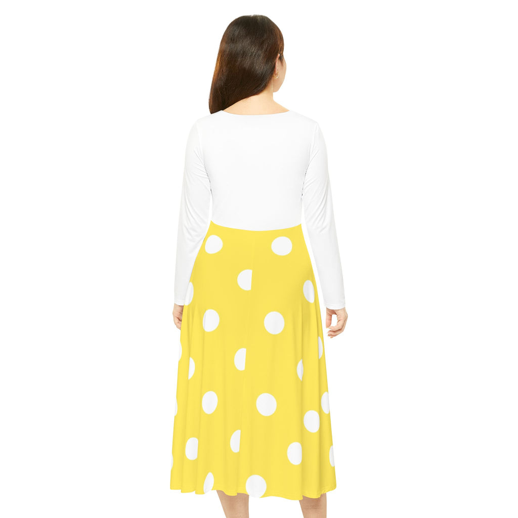 Polka Dot Swing Dress — Yellow White Long Sleeve Dance Dress