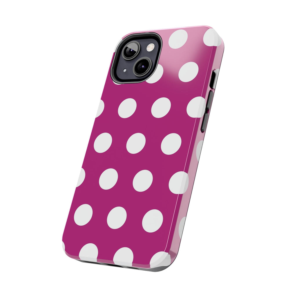 Magenta Polka Dot Tough Phone Case — Durable Protective Cover with White Dots