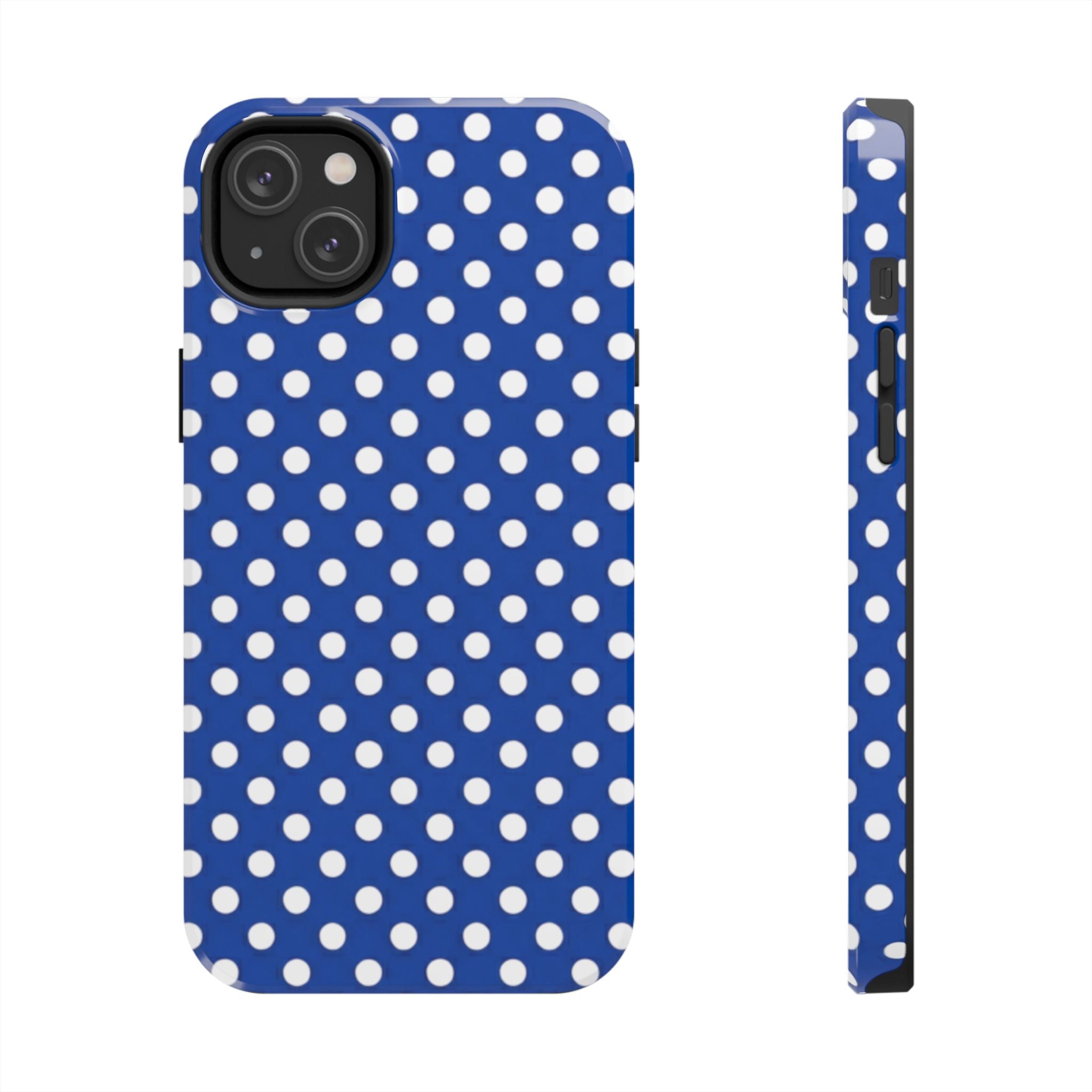 Polka Dot Tough Phone Case — Navy Blue White Dot Protective Phone Cover