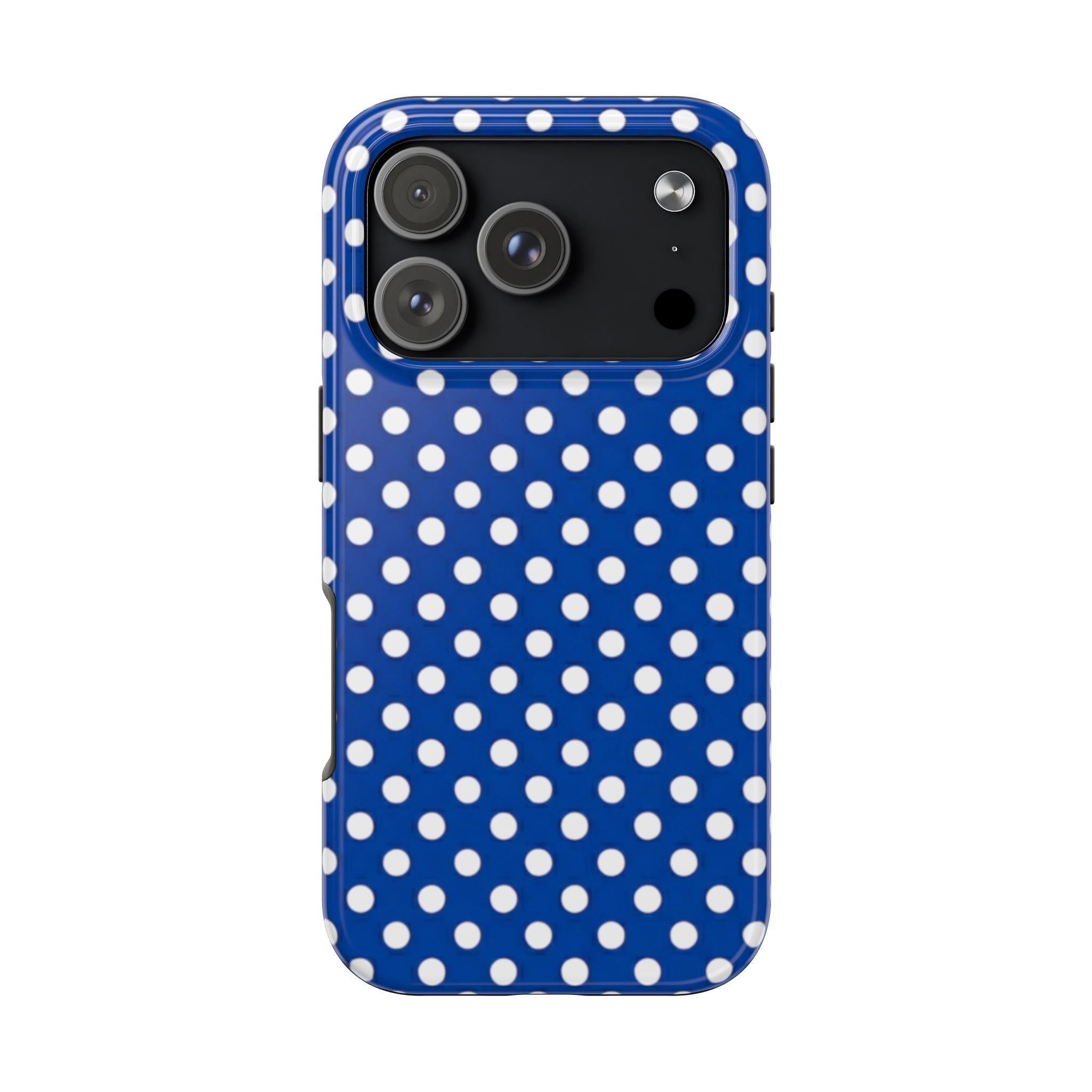 Polka Dot Tough Phone Case — Navy Blue White Dot Protective Phone Cover
