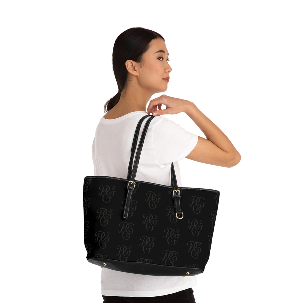 Black PU Leather Monogram Shoulder Bag