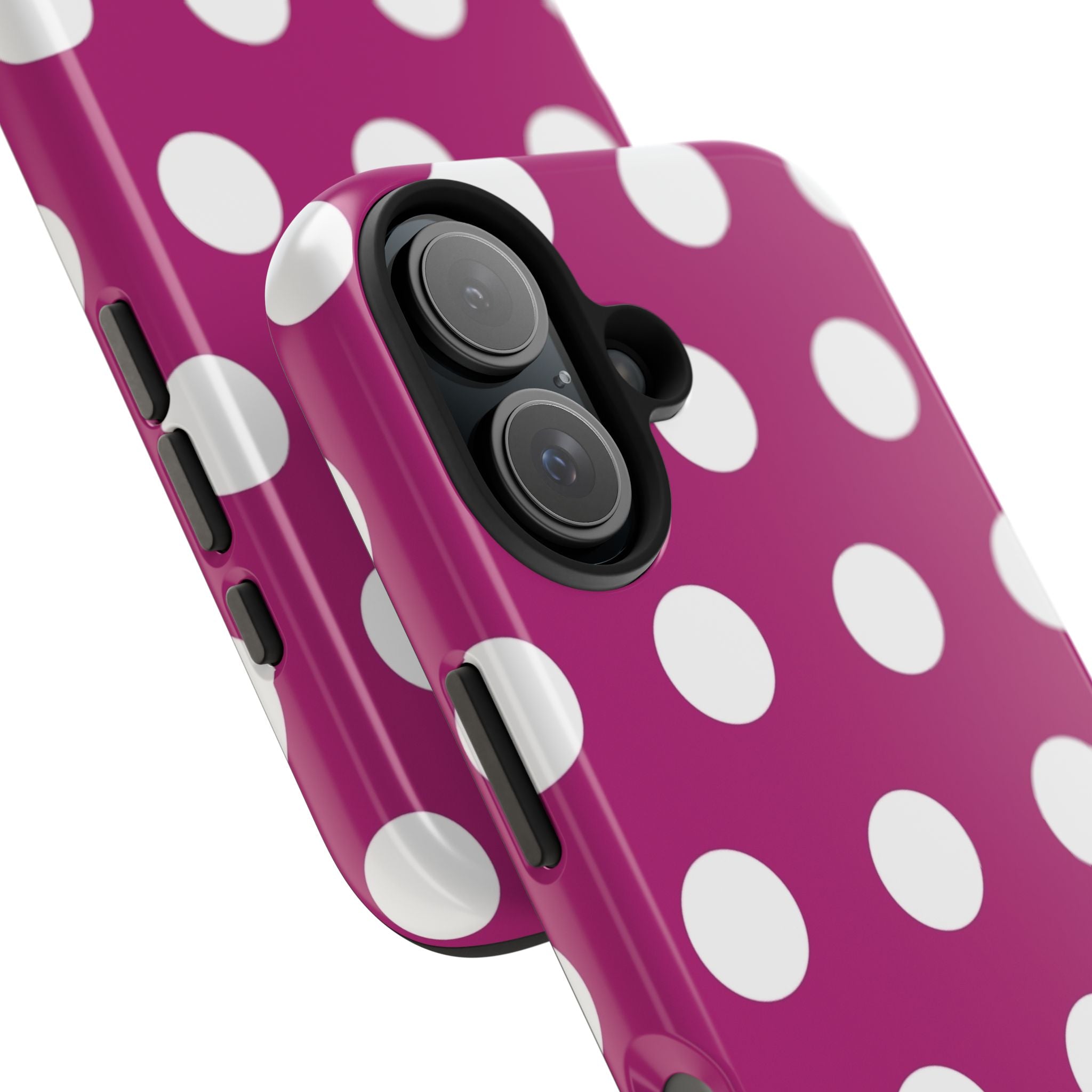 Magenta Polka Dot Tough Phone Case — Durable Protective Cover with White Dots