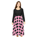 Long Sleeve Polka Dot Dance Dress — Pink & Black Retro Swing Skirt