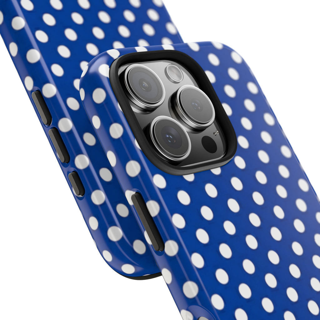 Polka Dot Tough Phone Case — Navy Blue White Dot Protective Phone Cover