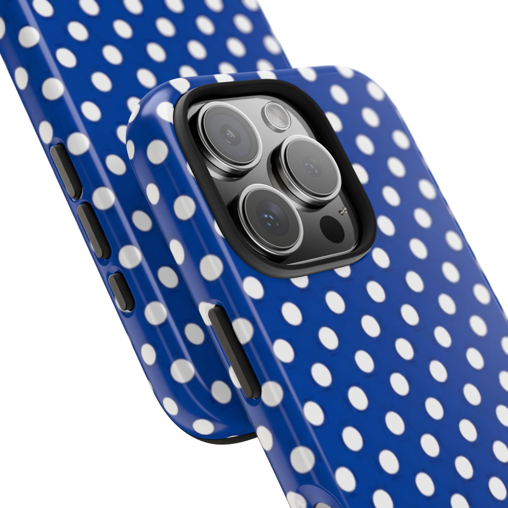 Polka Dot Tough Phone Case — Navy Blue White Dot Protective Phone Cover