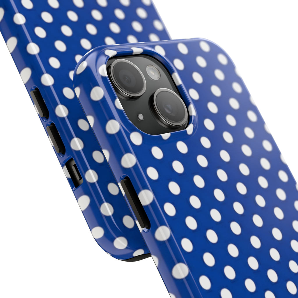 Polka Dot Tough Phone Case — Navy Blue White Dot Protective Phone Cover