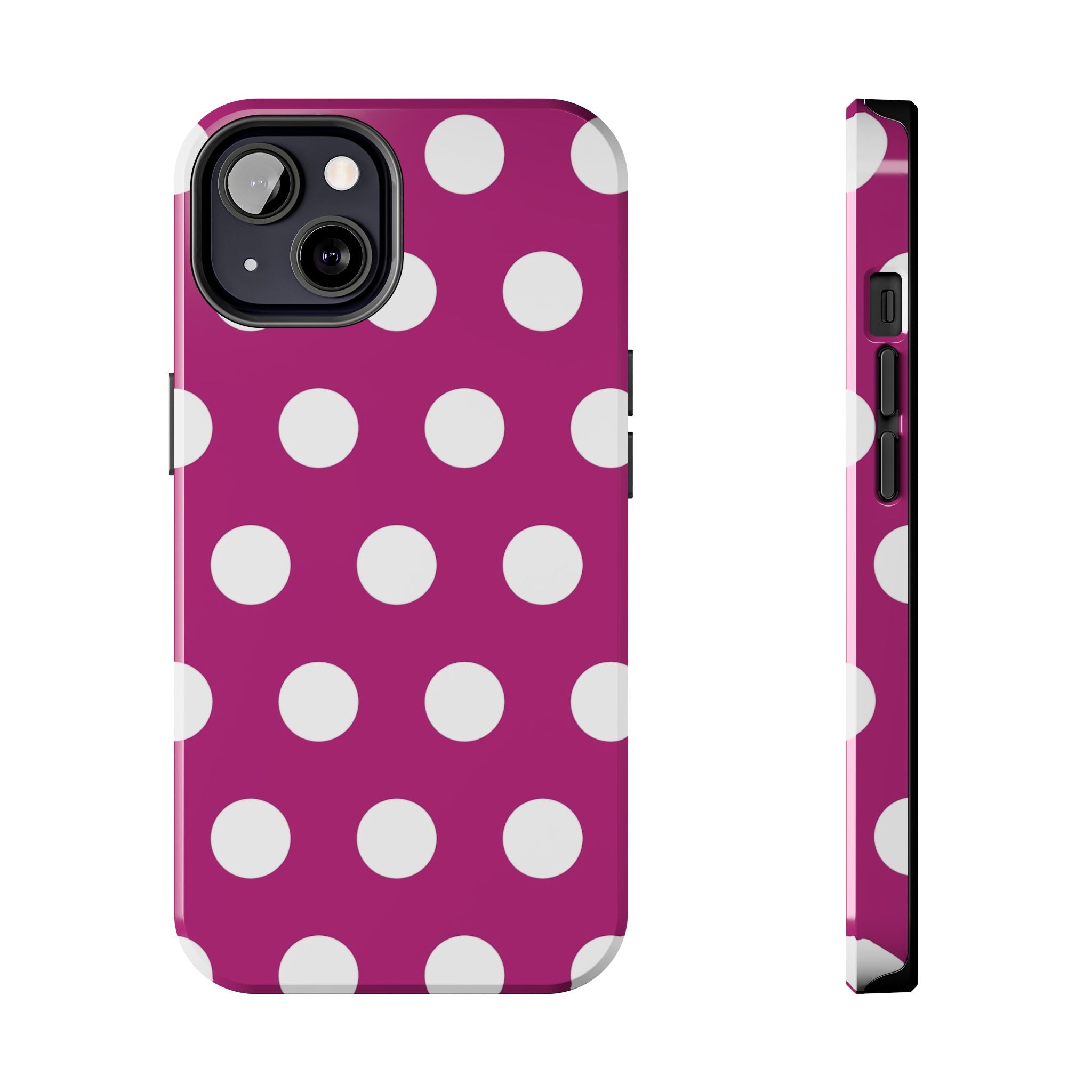 Magenta Polka Dot Tough Phone Case — Durable Protective Cover with White Dots