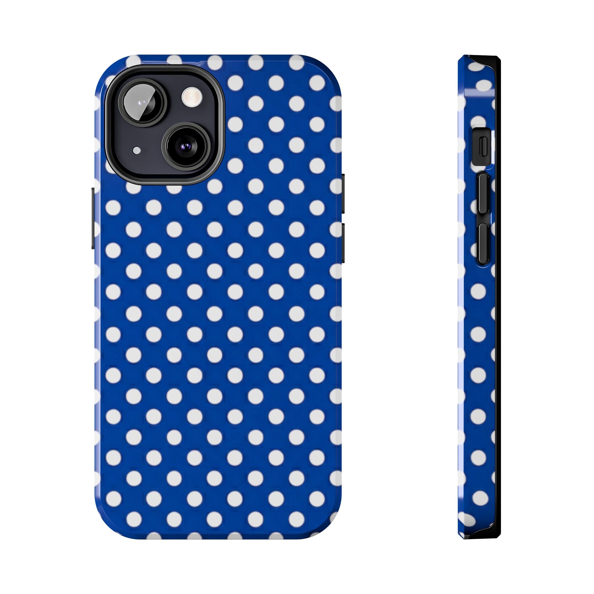 Polka Dot Tough Phone Case — Navy Blue White Dot Protective Phone Cover