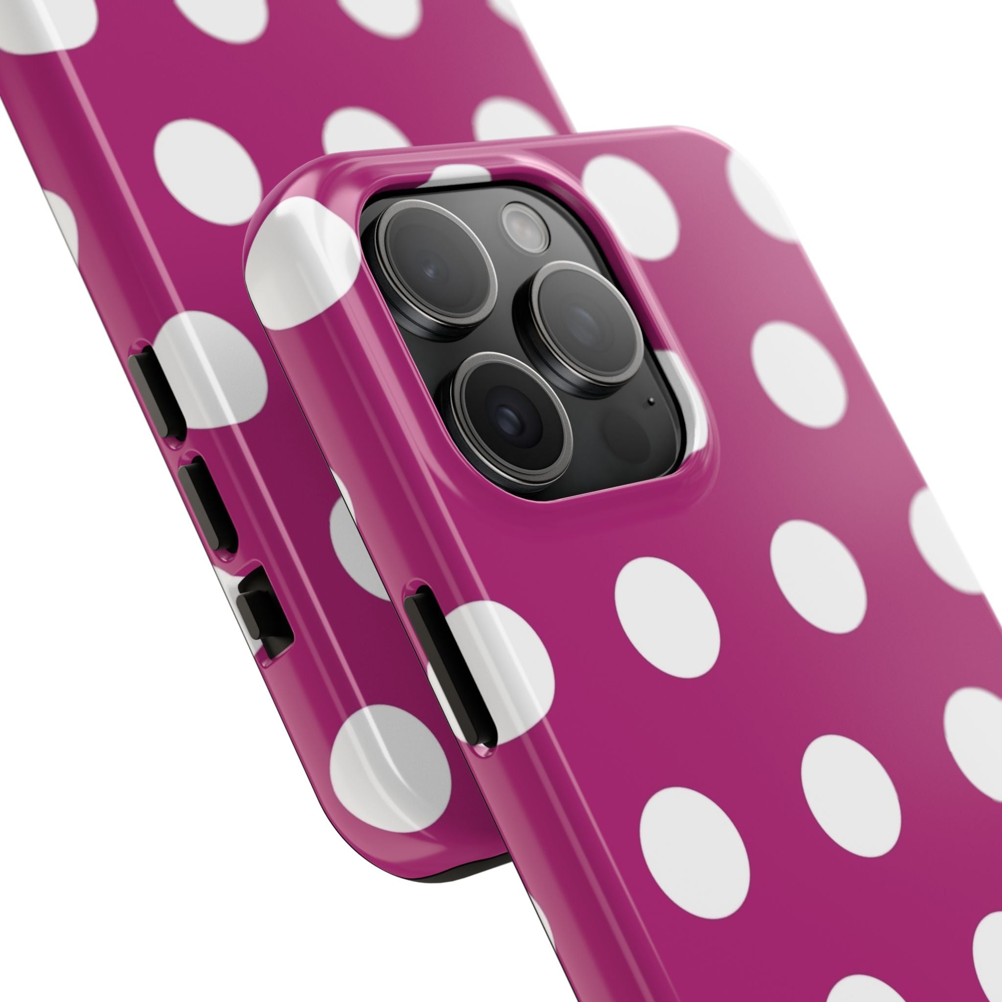 Magenta Polka Dot Tough Phone Case — Durable Protective Cover with White Dots