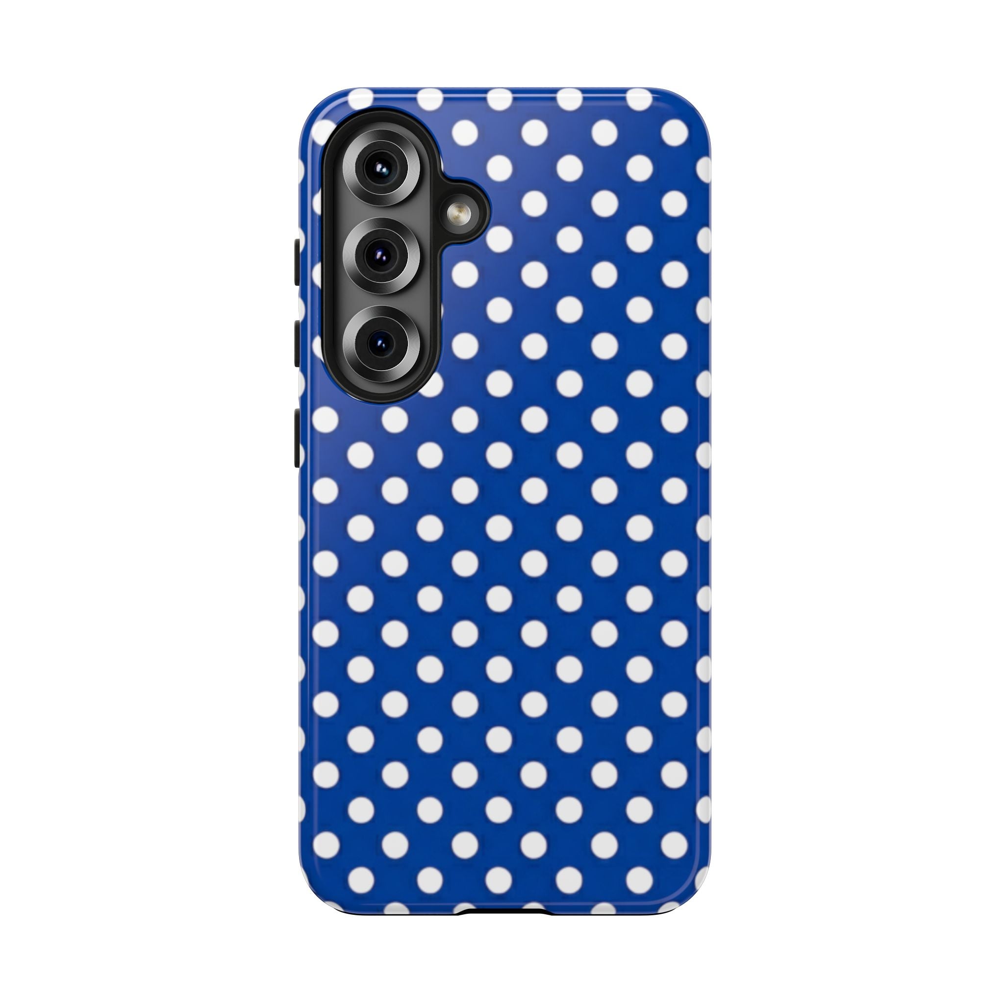 Polka Dot Tough Phone Case — Navy Blue White Dot Protective Phone Cover