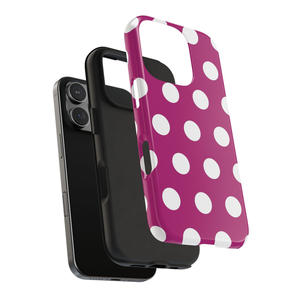 Magenta Polka Dot Tough Phone Case — Durable Protective Cover with White Dots