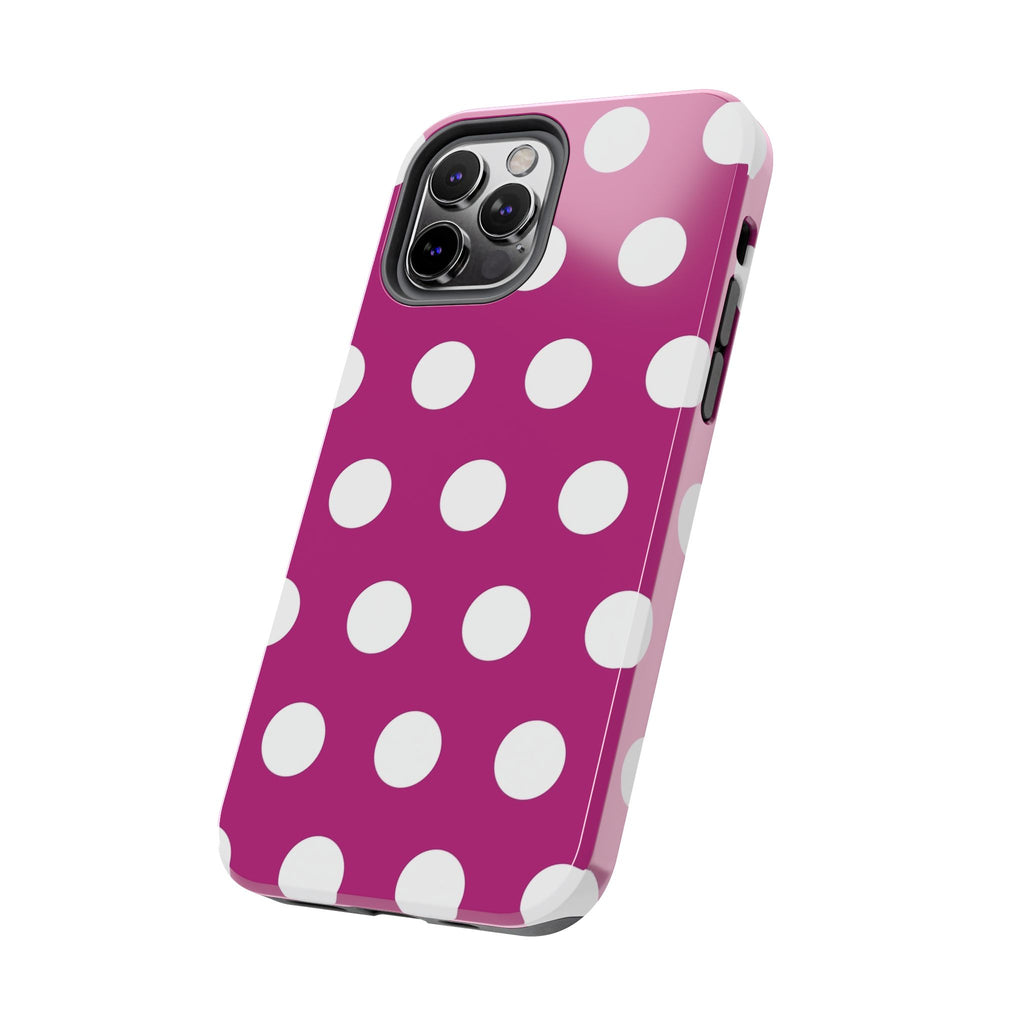 Magenta Polka Dot Tough Phone Case — Durable Protective Cover with White Dots