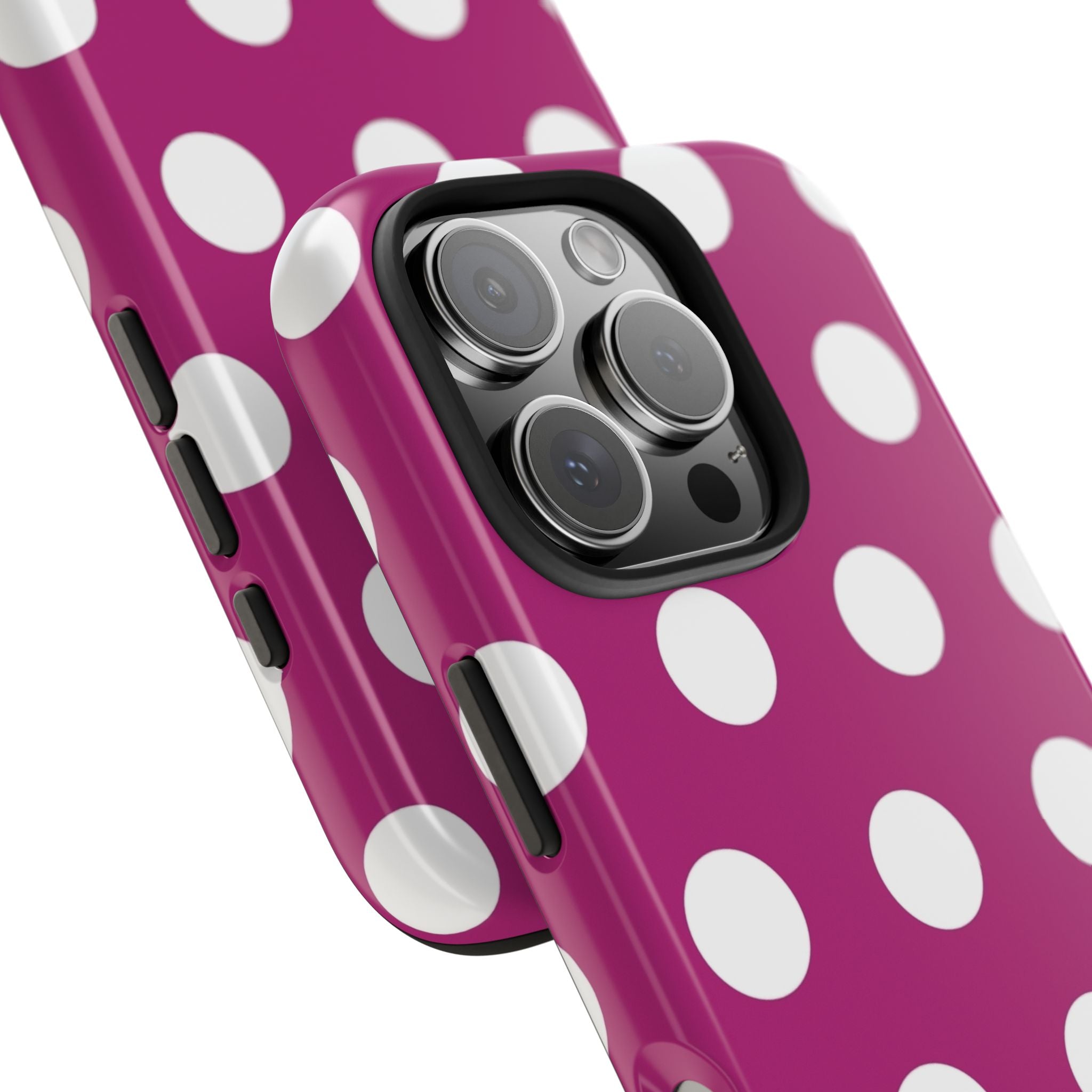 Magenta Polka Dot Tough Phone Case — Durable Protective Cover with White Dots