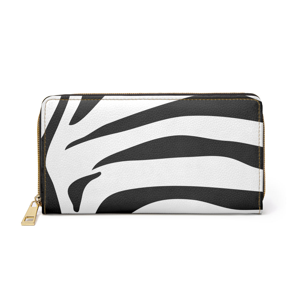 Zebra Print Zipper Wallet – Bold Black and White Animal Stripe Design