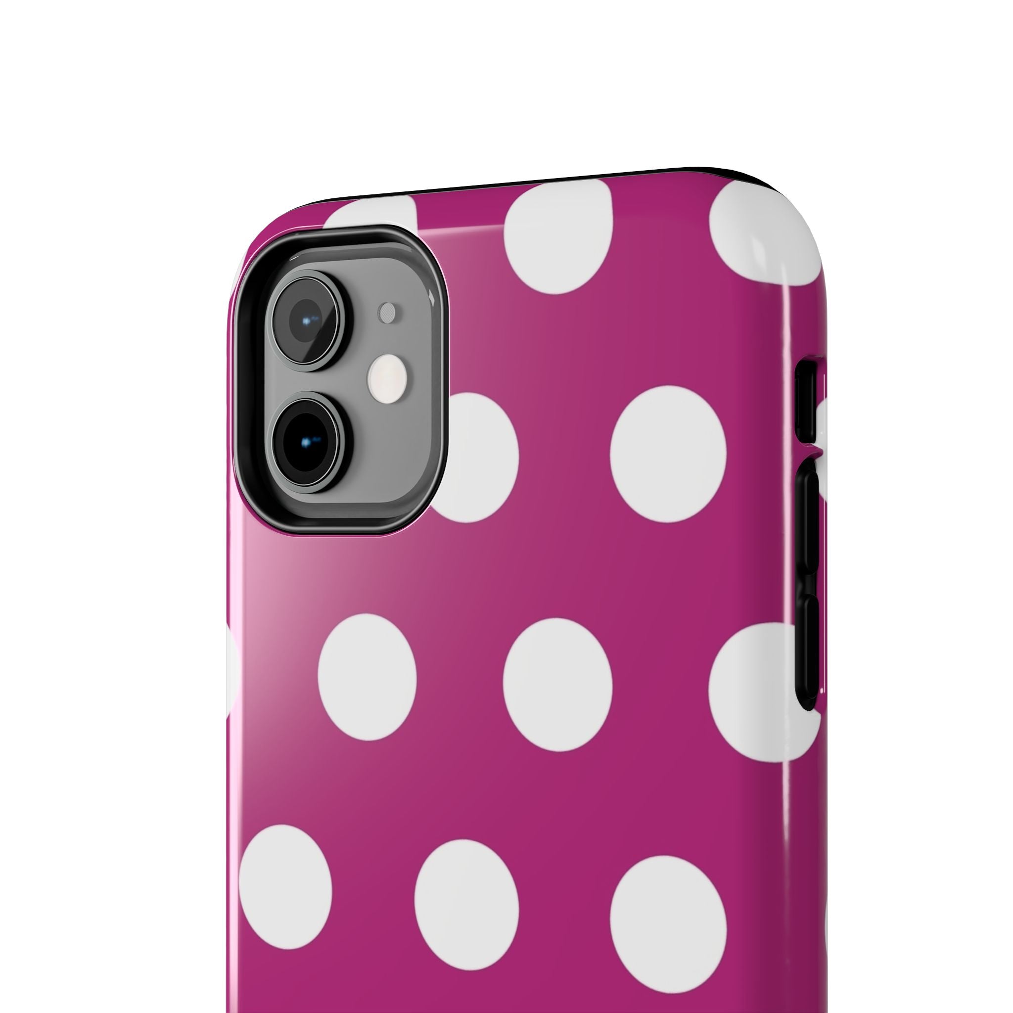 Magenta Polka Dot Tough Phone Case — Durable Protective Cover with White Dots