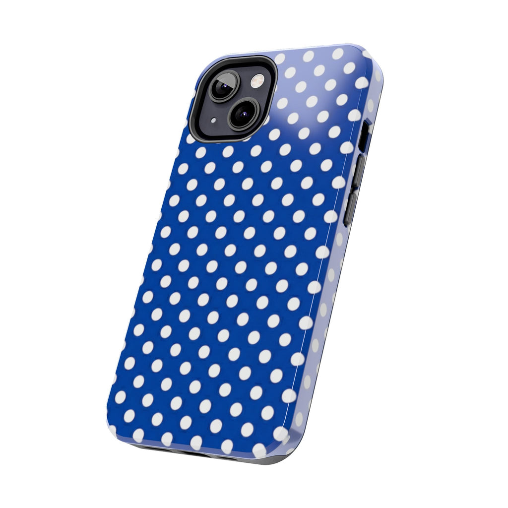 Polka Dot Tough Phone Case — Navy Blue White Dot Protective Phone Cover